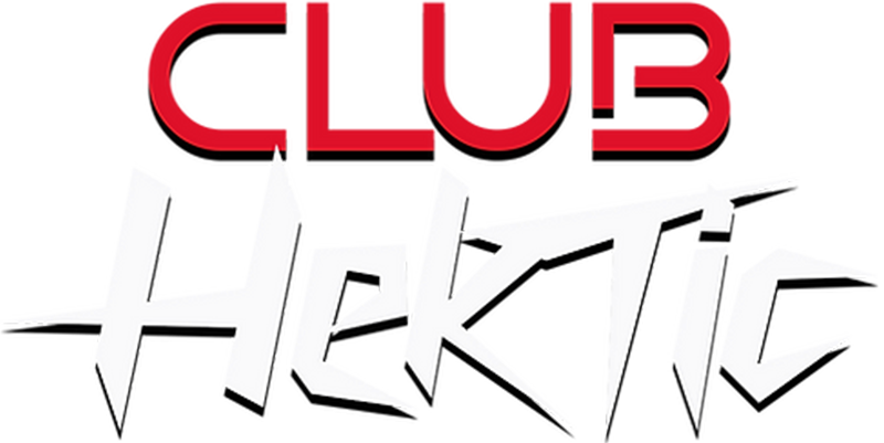 Club Hektic logo cropped with red, white, and black